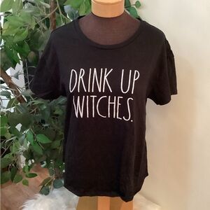 Rae Dunn short cap sleeve tee Drink Up Witches black white letters Woman Large